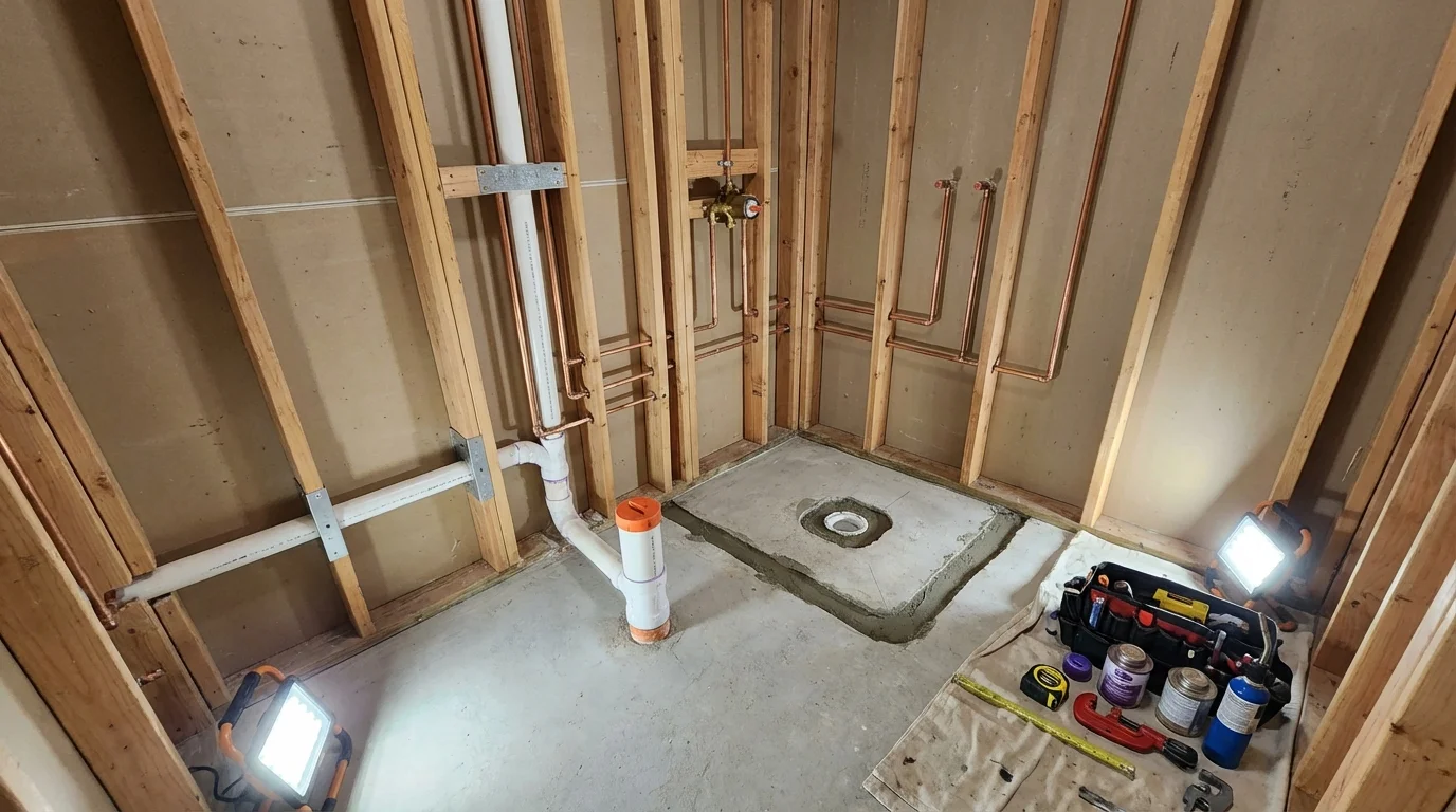 Bathroom rough-in plumbing during remodel by Johns Plumbing LLC in Heber City