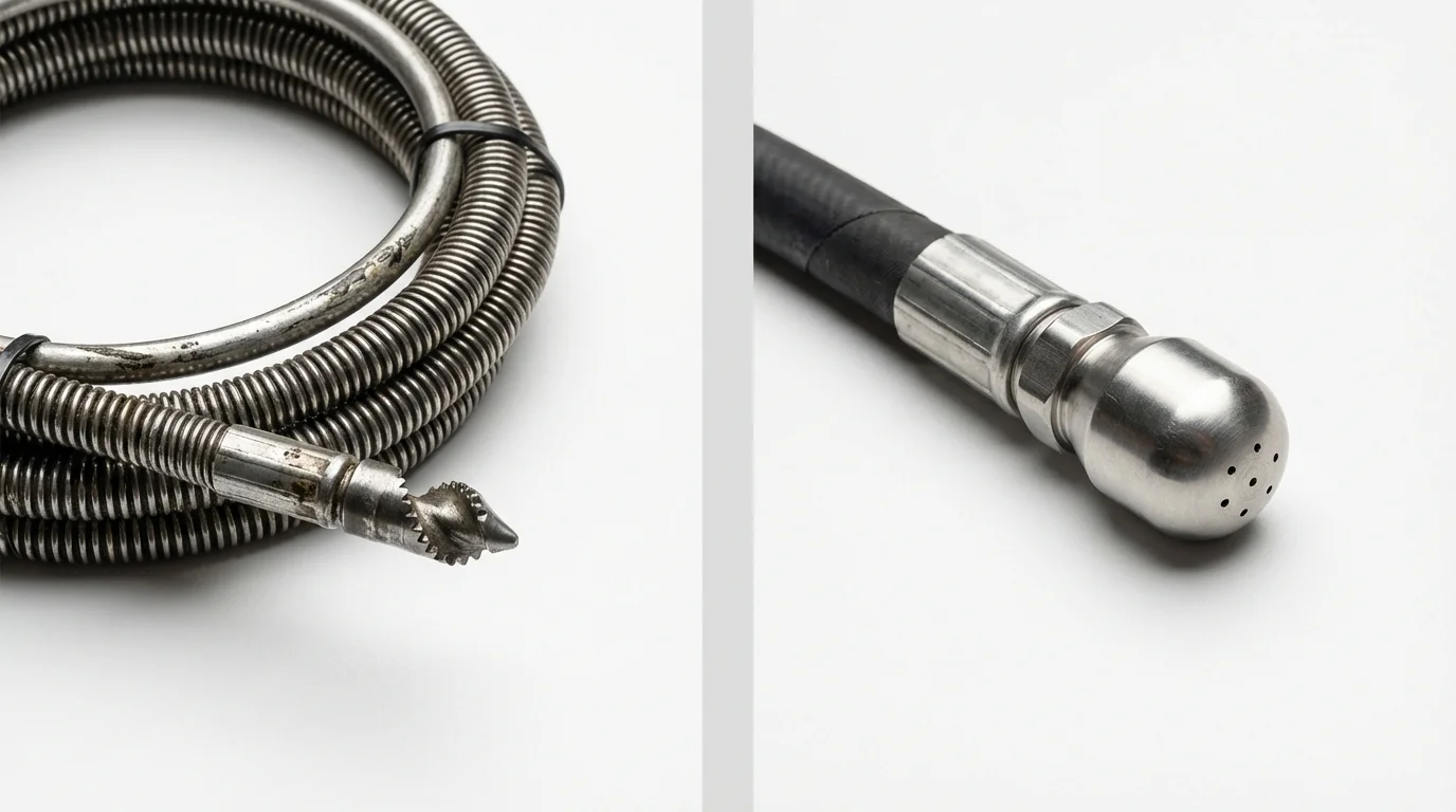 Drain snake cable and hydro jetting nozzle used for drain cleaning in Heber City, UT